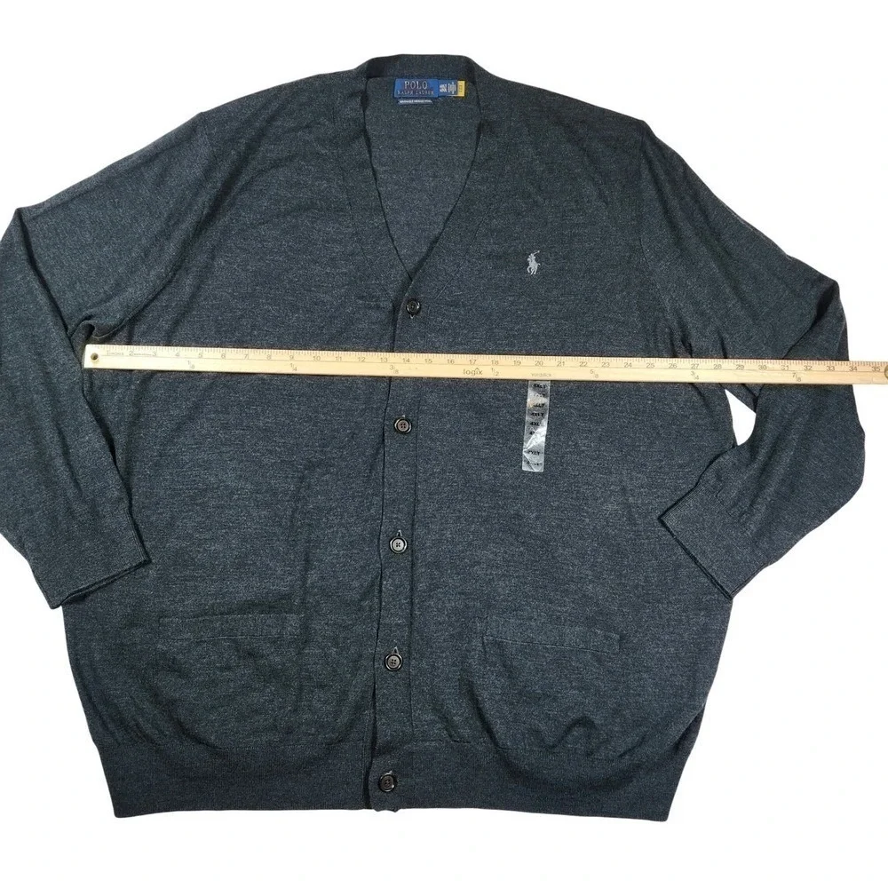 Polo Ralph Lauren‎ Merino Wool Cardigan Sweater 4XLT Big and Tall Dark Gray NWOT